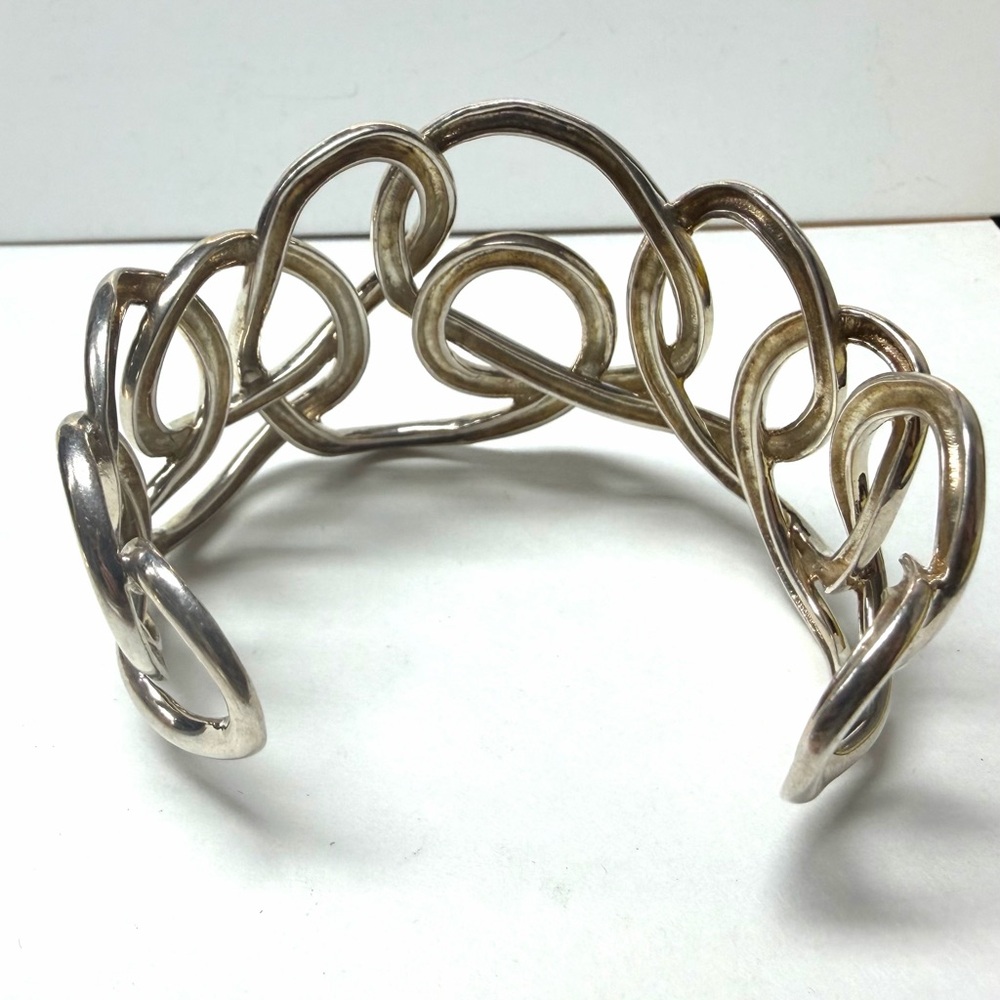 Interlocking Open Cuff Bracelet - Silver Tone - image 3